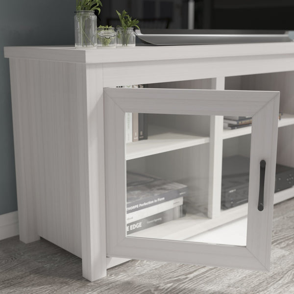English Elm Sheffield Modern TV Stand for 80" TVs - Stylish Media Console with Glass Doors & Smart Storage Solutions White Wash 65" GC-MBLK65-WH-GG