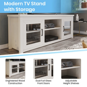 English Elm Sheffield Modern TV Stand for 80" TVs - Stylish Media Console with Glass Doors & Smart Storage Solutions White Wash 65" GC-MBLK65-WH-GG