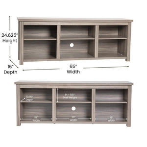 English Elm Kilead Farmhouse TV Stand for Up to 80" TVs - Stylish Engineered Wood Media Console with Open Storage Gray Wash Oak 65" GC-MBLK66-GY-GG