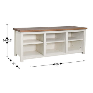 English Elm Kilead Farmhouse TV Stand for Up to 80" TVs - Stylish Engineered Wood Media Console with Open Storage Walnut Top/White Frame 65" GC-MBLK66-WH-GG