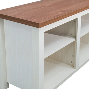 English Elm Kilead Farmhouse TV Stand for Up to 80" TVs - Stylish Engineered Wood Media Console with Open Storage Walnut Top/White Frame 65" GC-MBLK66-WH-GG