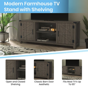 English Elm Charlotte Modern Farmhouse Barn Door TV Stand - Stylish Entertainment Center with Ample Storage Space Gray 59" GC-MBLK67-GY-GG