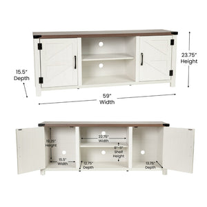English Elm Charlotte Modern Farmhouse Barn Door TV Stand - Stylish Entertainment Center with Ample Storage Space White 59" GC-MBLK67-WH-GG