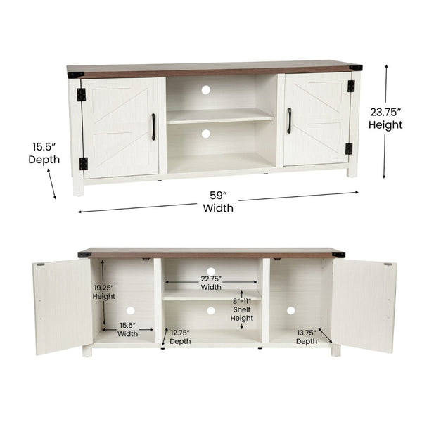 English Elm Charlotte Modern Farmhouse Barn Door TV Stand - Stylish Entertainment Center with Ample Storage Space White 59" GC-MBLK67-WH-GG