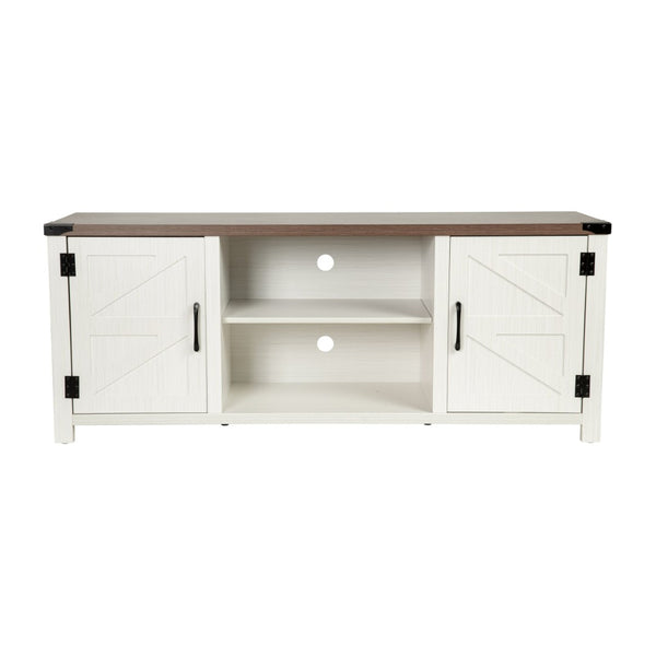 English Elm Charlotte Modern Farmhouse Barn Door TV Stand - Stylish Entertainment Center with Ample Storage Space White 59" GC-MBLK67-WH-GG