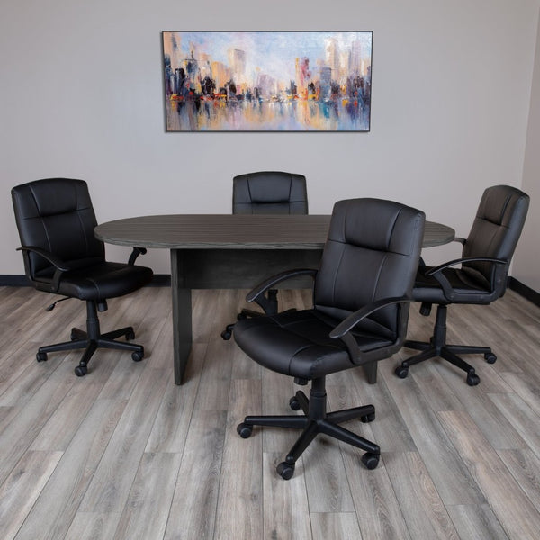 English Elm Jones Oval Conference Table - Elegant Racetrack Design for Professional Meetings & Collaborative Spaces Rustic Gray 35"W x 72"D x 29.5"H GC-TL1035-GRY-GG