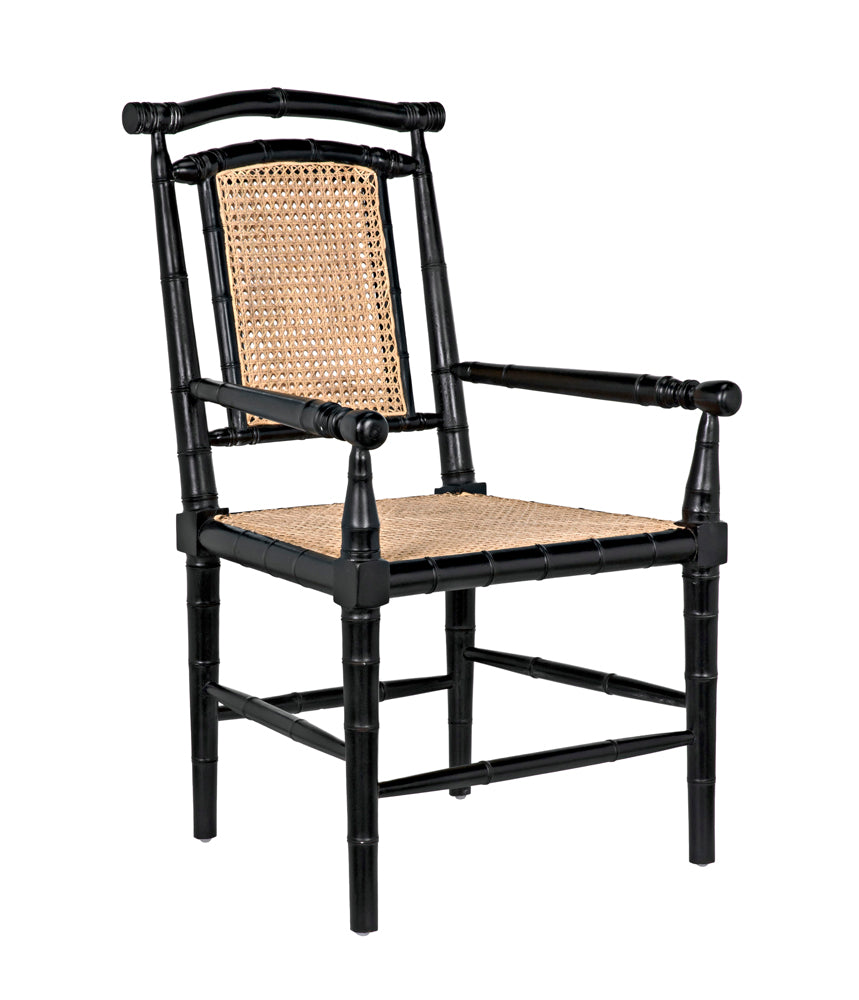 Noir Colonial Mahogany Dining Chair Hand Carved Bamboo Motif Elegant Accent for Home Interiors Arm Chair GCHA126AHB