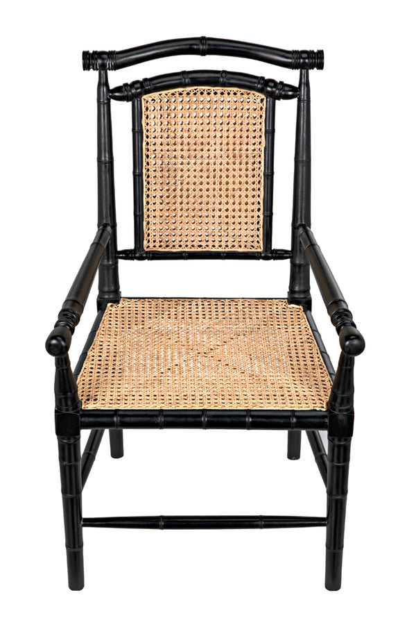 Colonial Mahogany Dining Chair Hand Carved Bamboo Motif Elegant Accent for Home Interiors