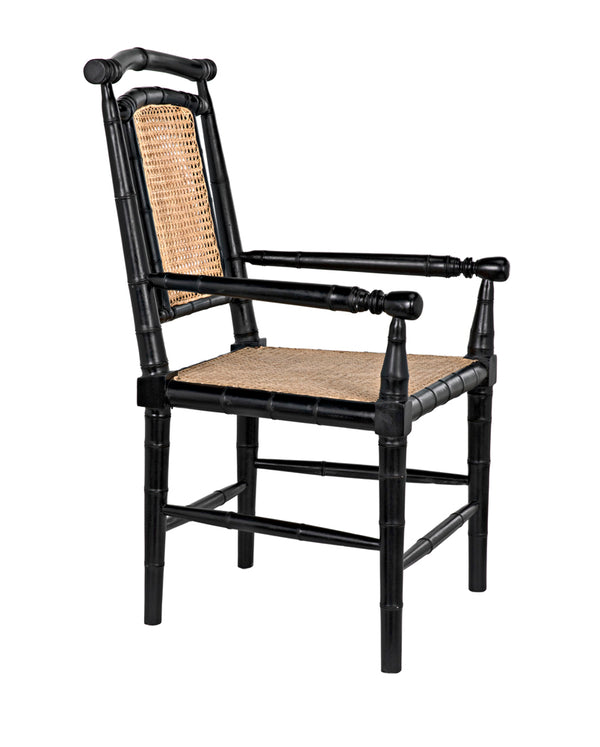 Colonial Mahogany Dining Chair Hand Carved Bamboo Motif Elegant Accent for Home Interiors