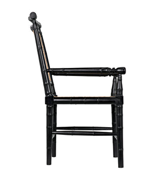 Colonial Mahogany Dining Chair Hand Carved Bamboo Motif Elegant Accent for Home Interiors