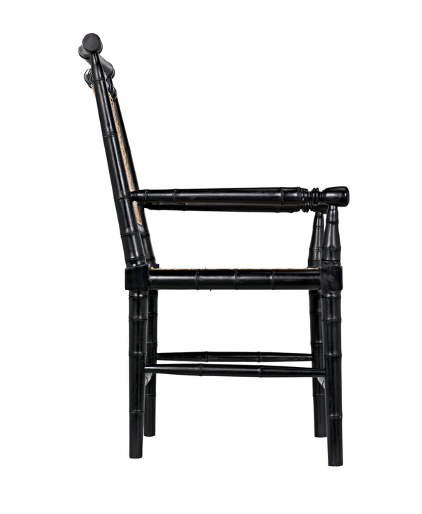 Colonial Mahogany Dining Chair Hand Carved Bamboo Motif Elegant Accent for Home Interiors
