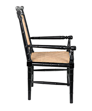 Colonial Mahogany Dining Chair Hand Carved Bamboo Motif Elegant Accent for Home Interiors