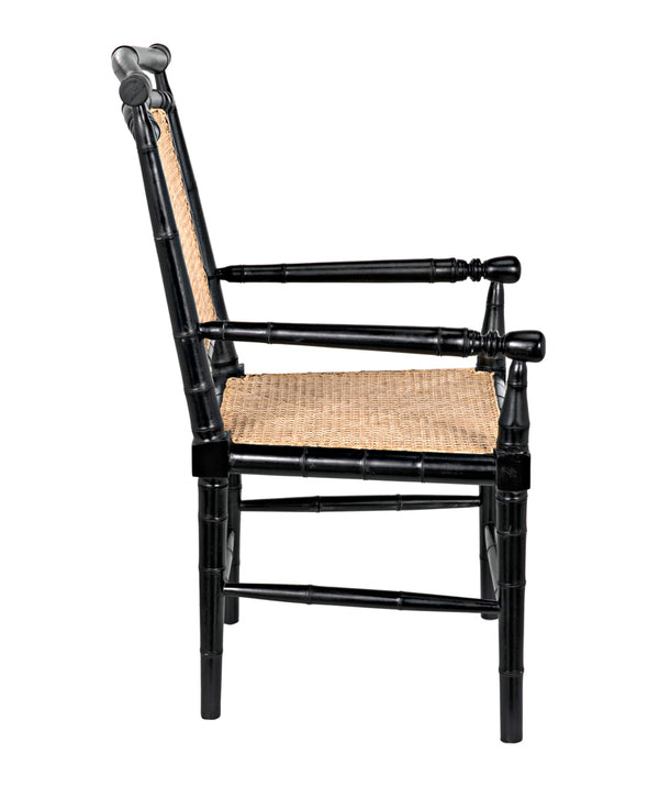 Colonial Mahogany Dining Chair Hand Carved Bamboo Motif Elegant Accent for Home Interiors