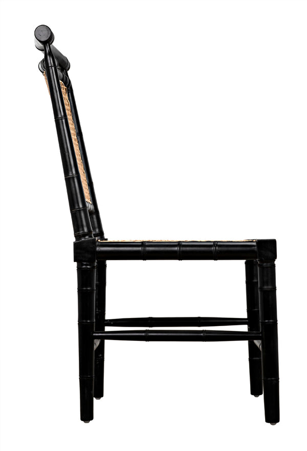 Colonial Mahogany Dining Chair Hand Carved Bamboo Motif Elegant Accent for Home Interiors