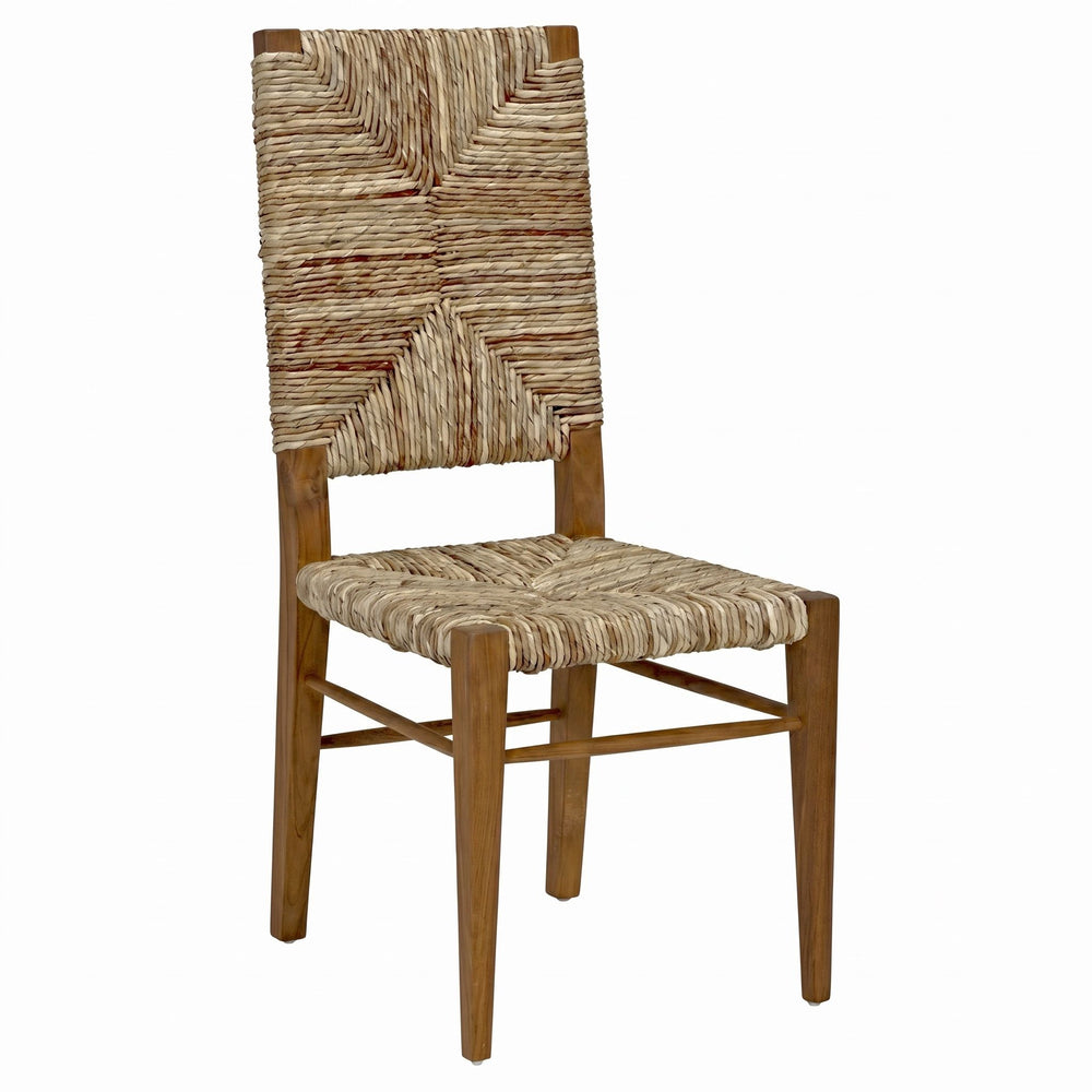 Noir Neva Handwoven Seagrass and Solid Teak Accent Chair with Geometric Artisan Weave GCHA198T