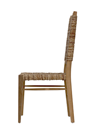 Neva Handwoven Seagrass and Solid Teak Accent Chair with Geometric Artisan Weave