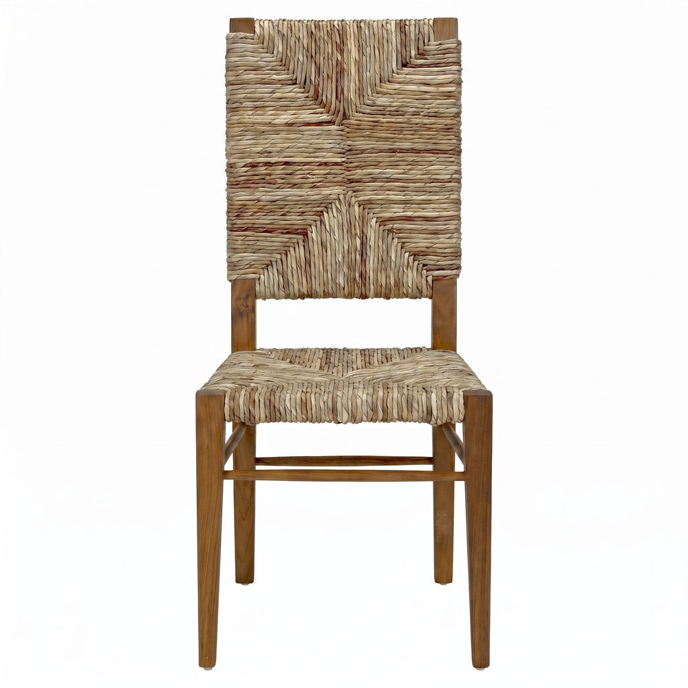 Noir Neva Handwoven Seagrass and Solid Teak Accent Chair with Geometric Artisan Weave GCHA198T