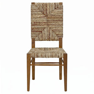 Neva Handwoven Seagrass and Solid Teak Accent Chair with Geometric Artisan Weave