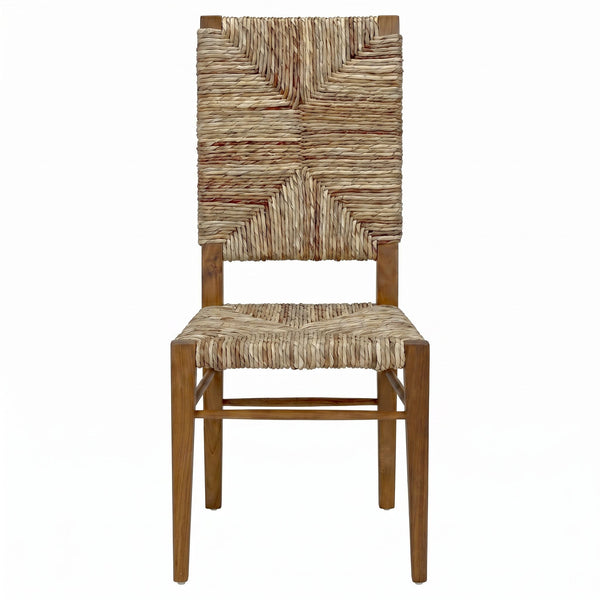 Neva Handwoven Seagrass and Solid Teak Accent Chair with Geometric Artisan Weave