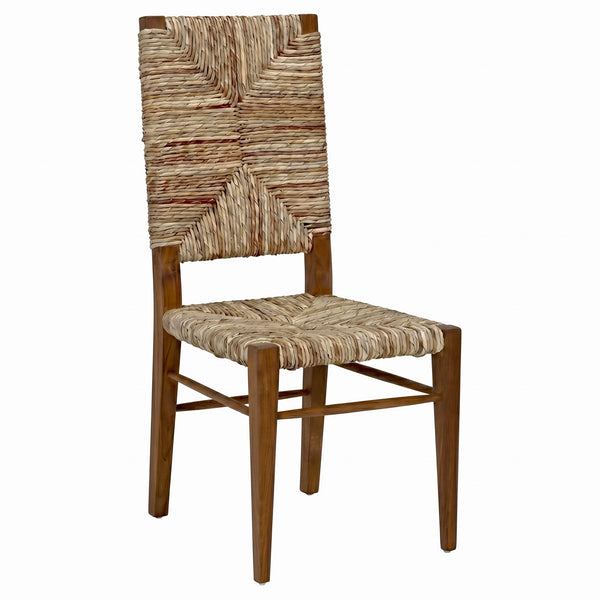 Neva Handwoven Seagrass and Solid Teak Accent Chair with Geometric Artisan Weave