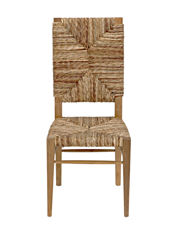 Neva Handwoven Seagrass and Solid Teak Accent Chair with Geometric Artisan Weave