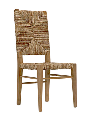 Neva Handwoven Seagrass and Solid Teak Accent Chair with Geometric Artisan Weave