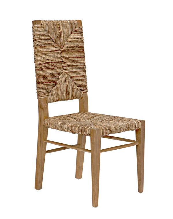 Neva Handwoven Seagrass and Solid Teak Accent Chair with Geometric Artisan Weave