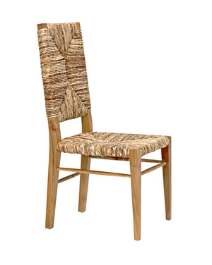 Neva Handwoven Seagrass and Solid Teak Accent Chair with Geometric Artisan Weave
