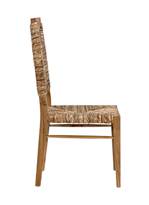 Neva Handwoven Seagrass and Solid Teak Accent Chair with Geometric Artisan Weave