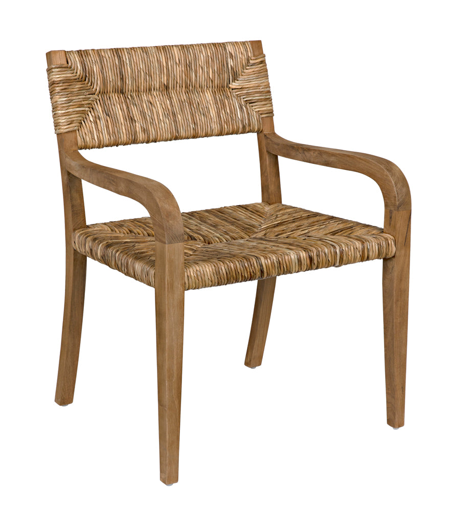 Noir Bowie Solid Teak Accent Chair with Hand Woven Seagrass Seat for Coastal Living GCHA213T