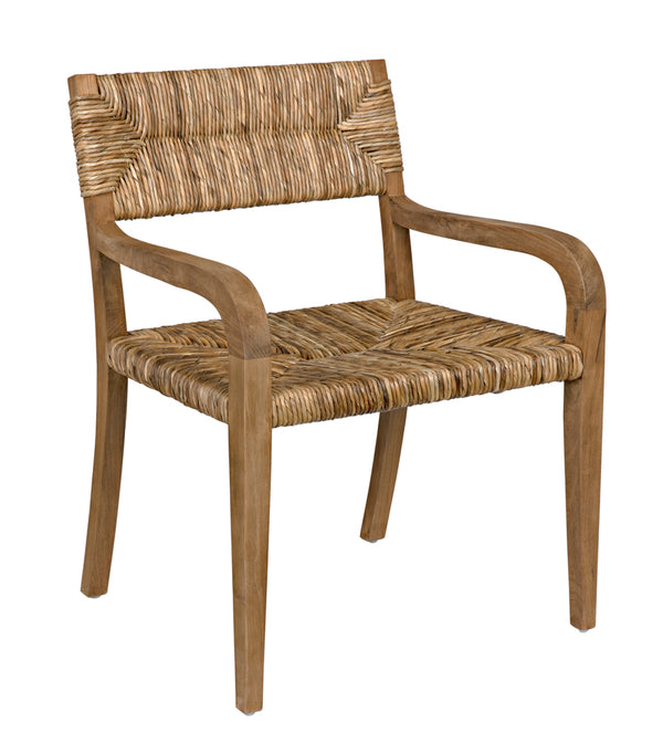 Noir Bowie Solid Teak Accent Chair with Hand Woven Seagrass Seat for Coastal Living GCHA213T