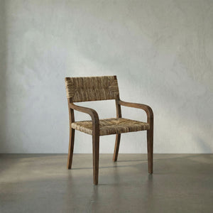 Bowie Solid Teak Accent Chair with Hand Woven Seagrass Seat for Coastal Living