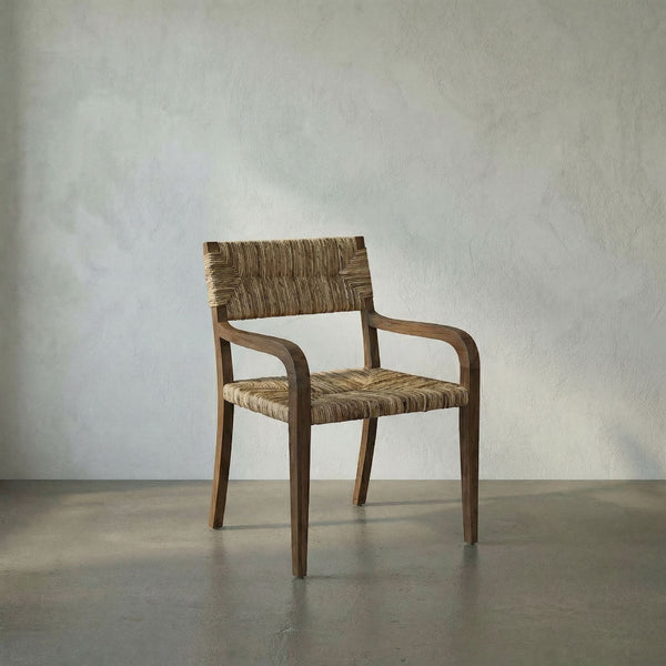 Bowie Solid Teak Accent Chair with Hand Woven Seagrass Seat for Coastal Living