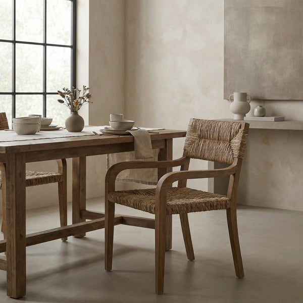 Bowie Solid Teak Accent Chair with Hand Woven Seagrass Seat for Coastal Living