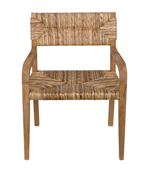 Bowie Solid Teak Accent Chair with Hand Woven Seagrass Seat for Coastal Living