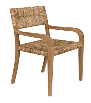 Bowie Solid Teak Accent Chair with Hand Woven Seagrass Seat for Coastal Living