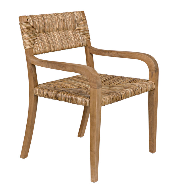 Bowie Solid Teak Accent Chair with Hand Woven Seagrass Seat for Coastal Living