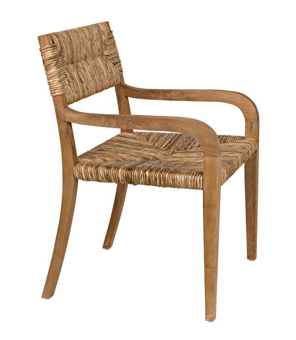 Bowie Solid Teak Accent Chair with Hand Woven Seagrass Seat for Coastal Living