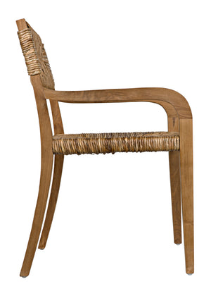 Bowie Solid Teak Accent Chair with Hand Woven Seagrass Seat for Coastal Living