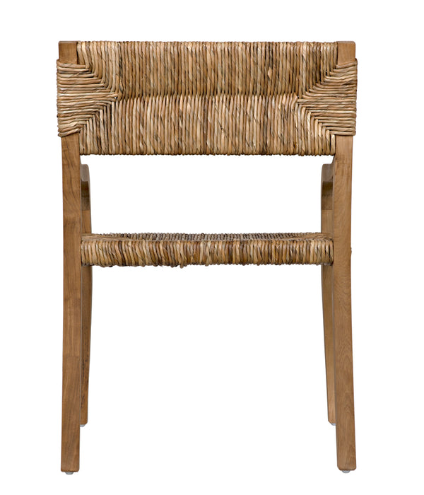 Bowie Solid Teak Accent Chair with Hand Woven Seagrass Seat for Coastal Living