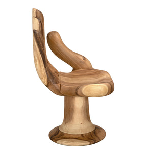 Buddha Sculptural Teak Accent Chair Hand-carved Artisan Wood Seat for Meditation Spaces
