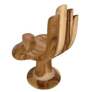 Buddha Sculptural Teak Accent Chair Hand-carved Artisan Wood Seat for Meditation Spaces
