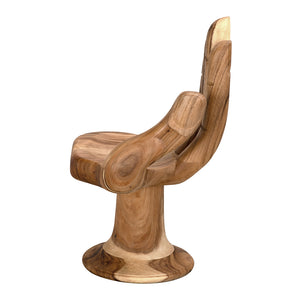 Buddha Sculptural Teak Accent Chair Hand-carved Artisan Wood Seat for Meditation Spaces