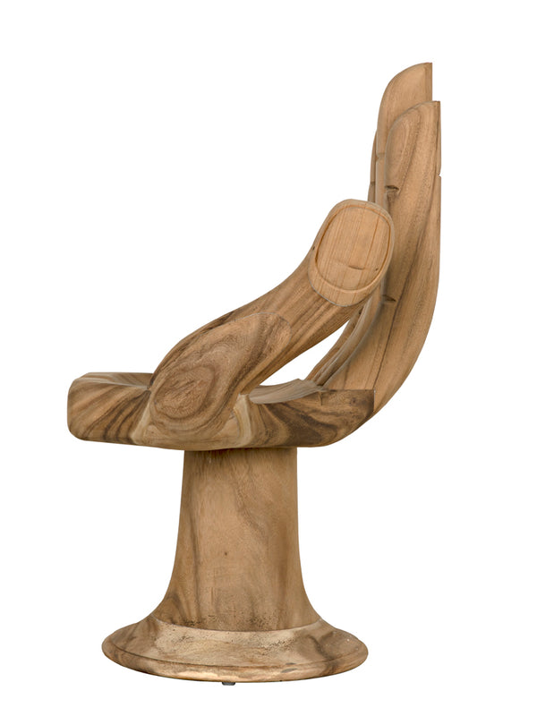 Buddha Sculptural Teak Accent Chair Hand-carved Artisan Wood Seat for Meditation Spaces