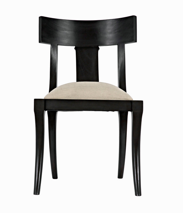 Athena Mahogany Saber Leg Dining Chair White Canvas Seat Refined Accent Piece