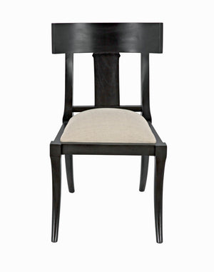 Athena Mahogany Saber Leg Dining Chair White Canvas Seat Refined Accent Piece