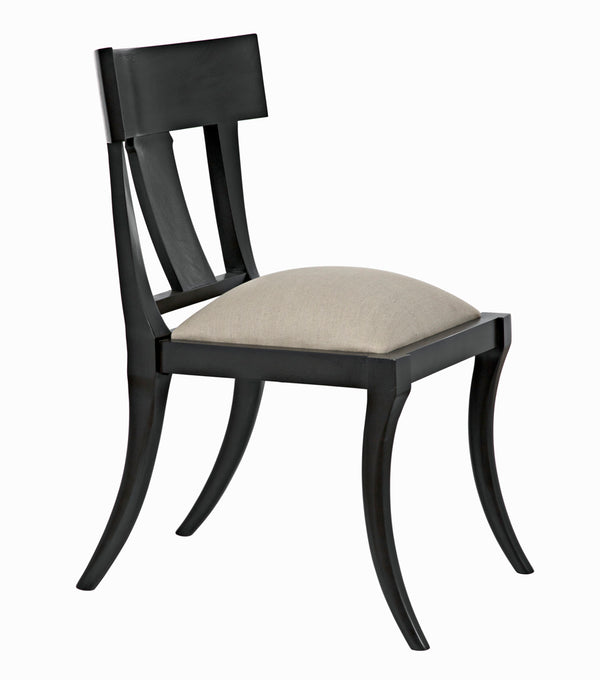 Athena Mahogany Saber Leg Dining Chair White Canvas Seat Refined Accent Piece