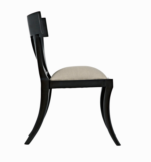 Athena Mahogany Saber Leg Dining Chair White Canvas Seat Refined Accent Piece