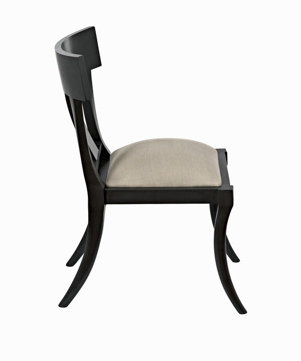 Athena Mahogany Saber Leg Dining Chair White Canvas Seat Refined Accent Piece