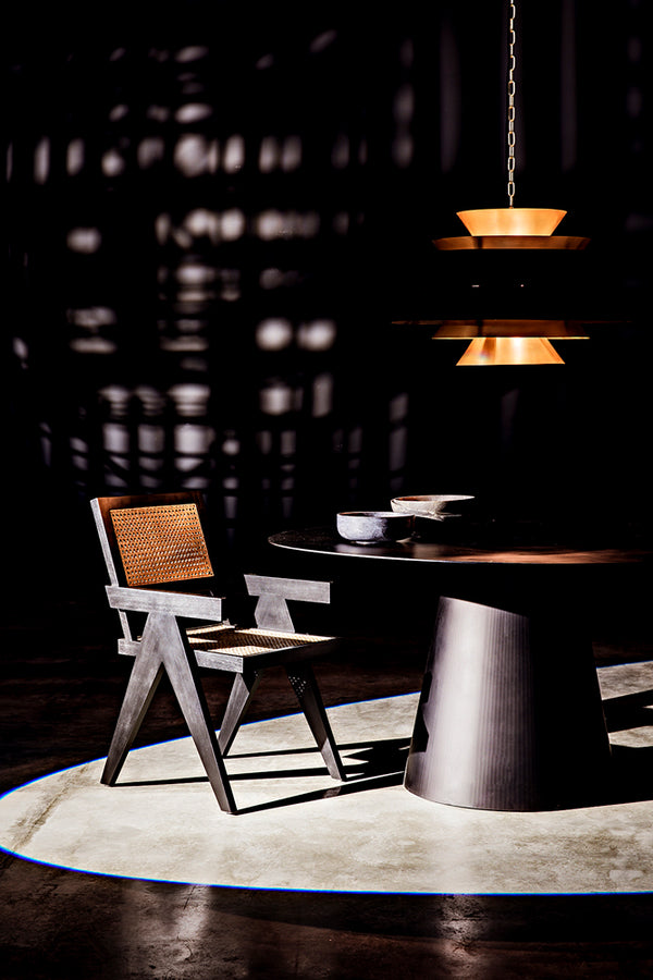 Jude Handcrafted Teak Dining Chair with Woven Cane Seat and Black Hardwood Frame